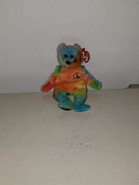 Ty Beanie Baby Peace Bear Plush - Multicolor Tie-Dye